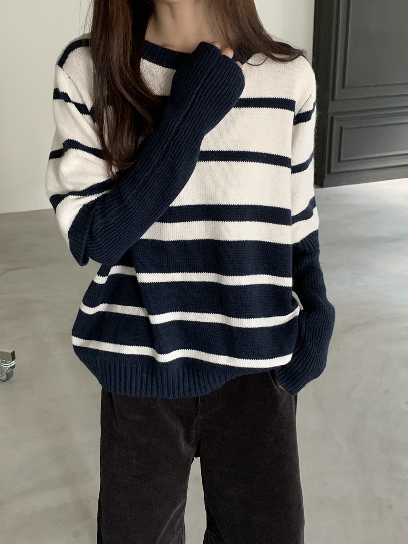 RIVER RAIN韓國代購㊣女士新品推薦時尚真品休閑針織衫條紋RIVER RAIN針織衫