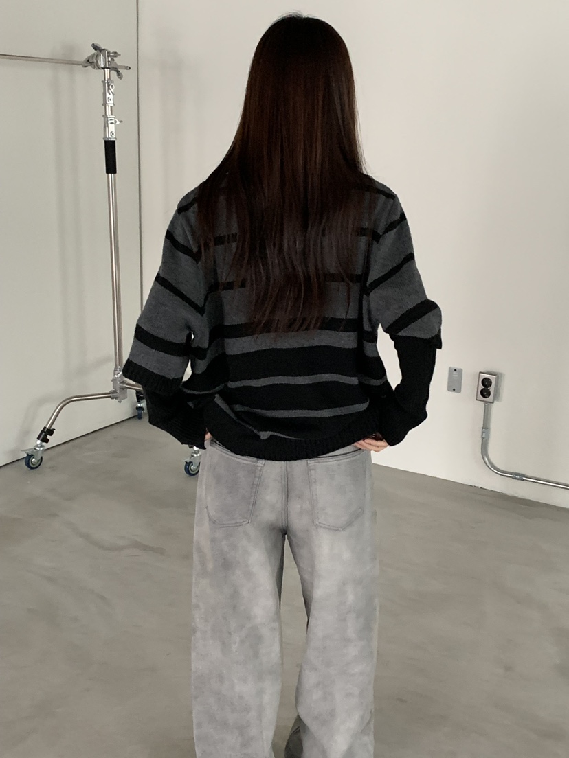 RIVER RAIN韓國代購㊣女士新品推薦時尚真品休閑針織衫條紋RIVER RAIN針織衫