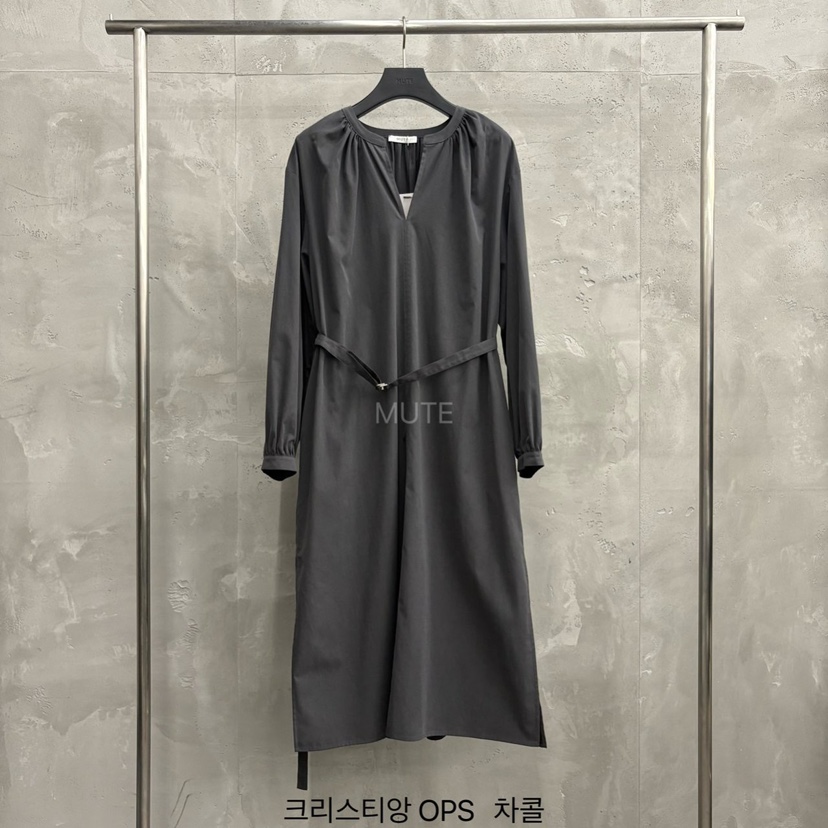 MUTE-P韓國直郵㊣女士新品25秋冬推薦真品職業連衣裙含腰繩MUTE連衣裙圖色3墨色
