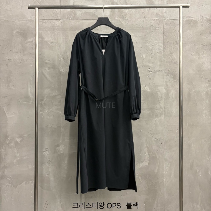 MUTE-P韓國直郵㊣女士新品25秋冬推薦真品職業連衣裙含腰繩MUTE連衣裙圖色4黑色