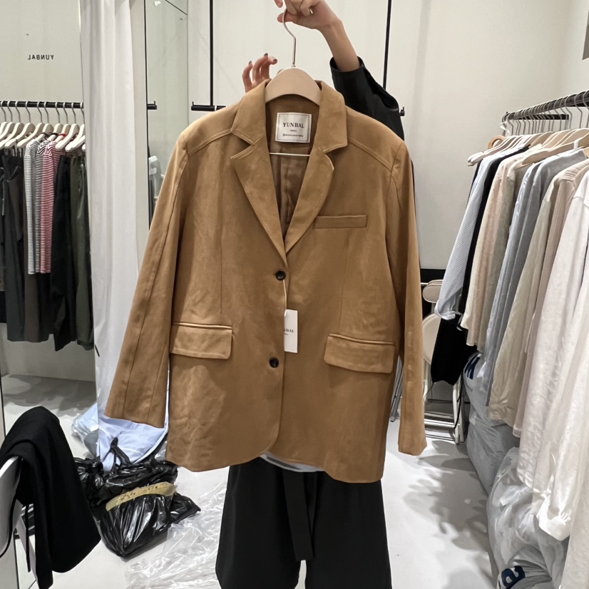 YUNBAL韓國代購㊣女裝新款推薦真品25秋冬熱賣職業夾克絨面革YUNBAL夾克圖色1