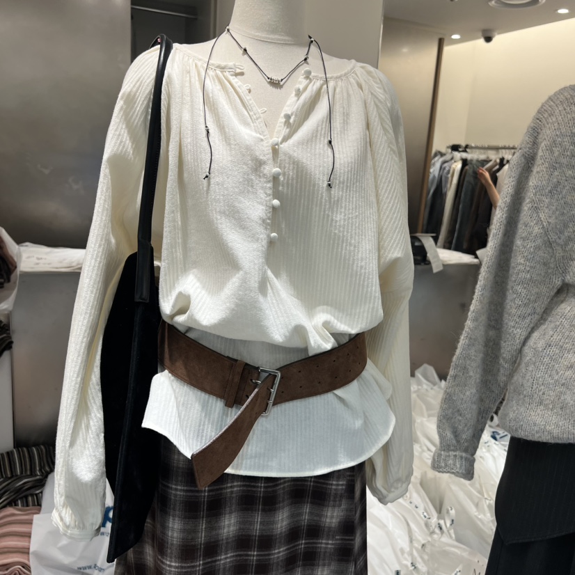 MEET ME東大門㊣實拍女士新品人氣25秋冬熱賣休閑襯衫蕾絲衫MEET ME襯衫/蕾絲衫圖色1