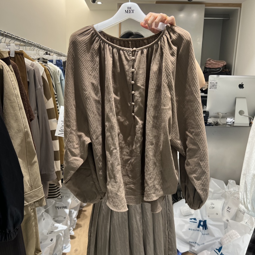 MEET ME東大門㊣實拍女士新品人氣25秋冬熱賣休閑襯衫蕾絲衫MEET ME襯衫/蕾絲衫圖色2
