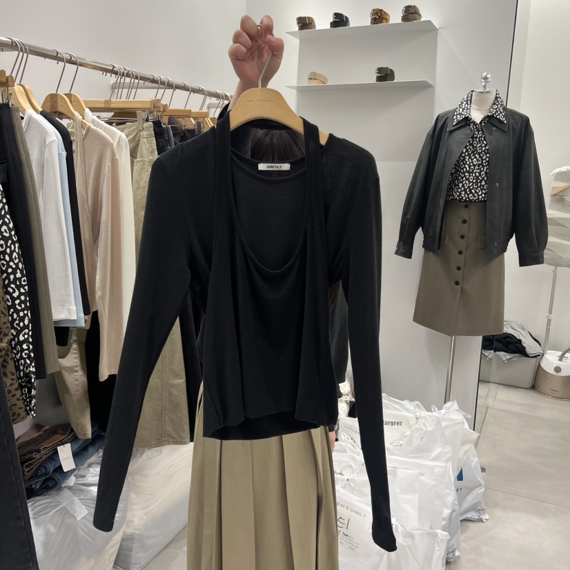 ANN MARGRET東大門㊣直郵女裝新款真品長袖T恤假兩件GRETA.Y長袖T恤圖色2