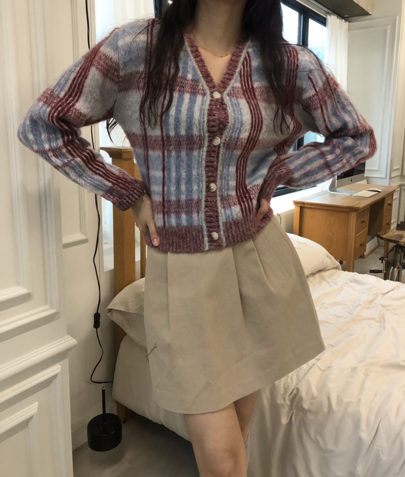 GLAD SOME東大門㊣實拍女裝新款25秋冬時尚針織衫格紋開衫GLAD SOME針織衫