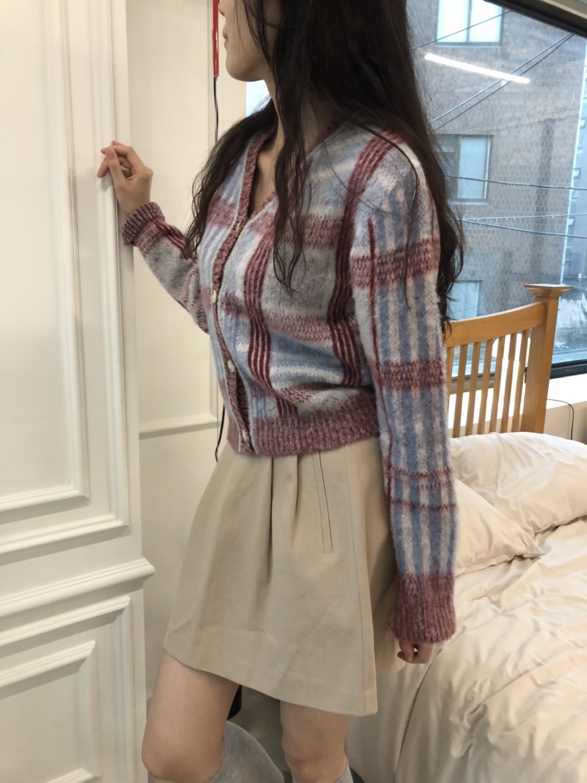 GLAD SOME東大門㊣實拍女裝新款25秋冬時尚針織衫格紋開衫GLAD SOME針織衫