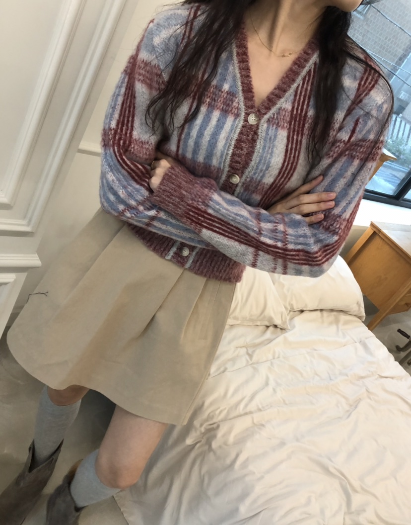 GLAD SOME東大門㊣實拍女裝新款25秋冬時尚針織衫格紋開衫GLAD SOME針織衫