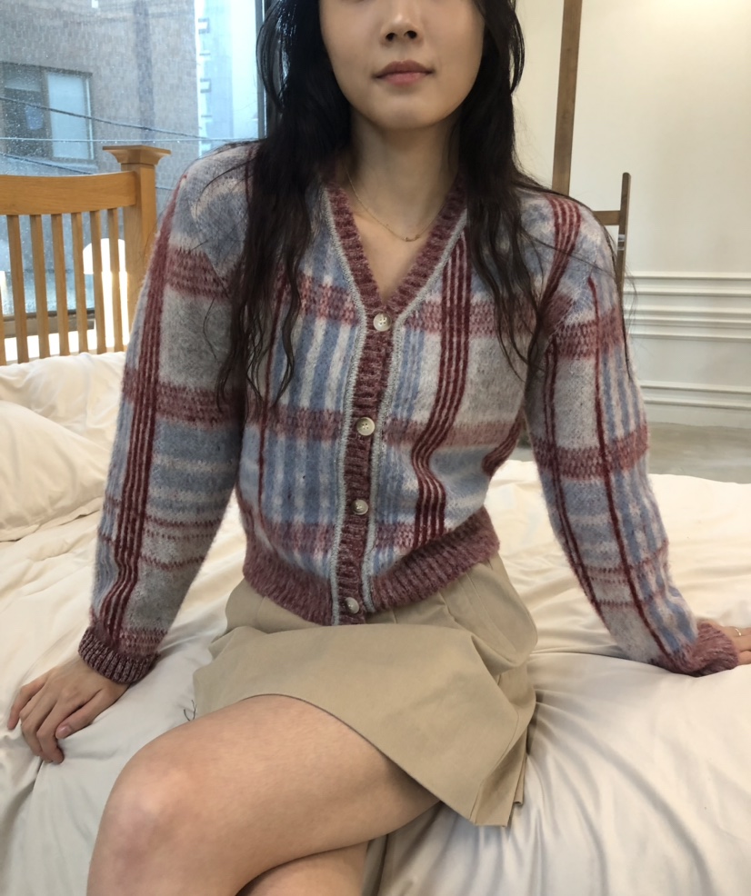 GLAD SOME東大門㊣實拍女裝新款25秋冬時尚針織衫格紋開衫GLAD SOME針織衫