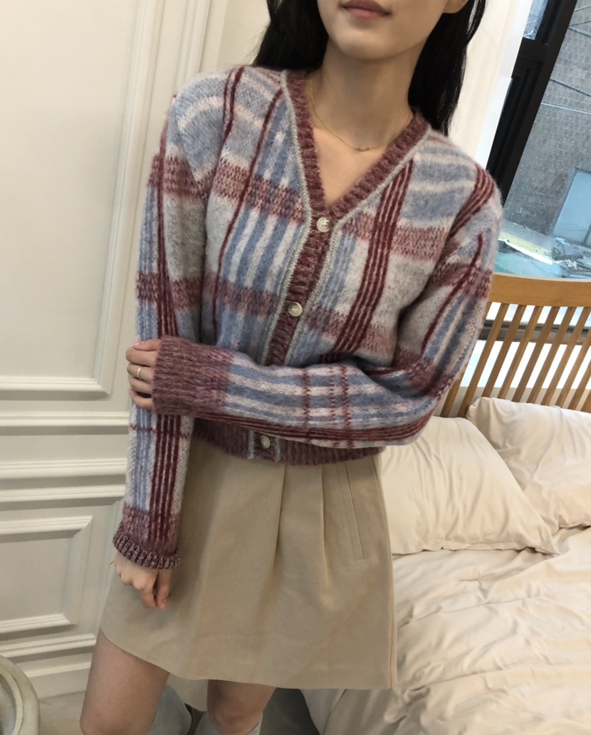 GLAD SOME東大門㊣實拍女裝新款25秋冬時尚針織衫格紋開衫GLAD SOME針織衫