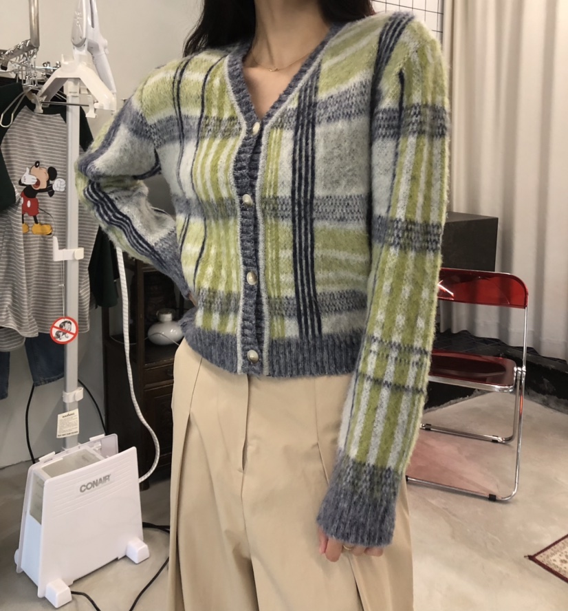 GLAD SOME東大門㊣實拍女裝新款25秋冬時尚針織衫格紋開衫GLAD SOME針織衫