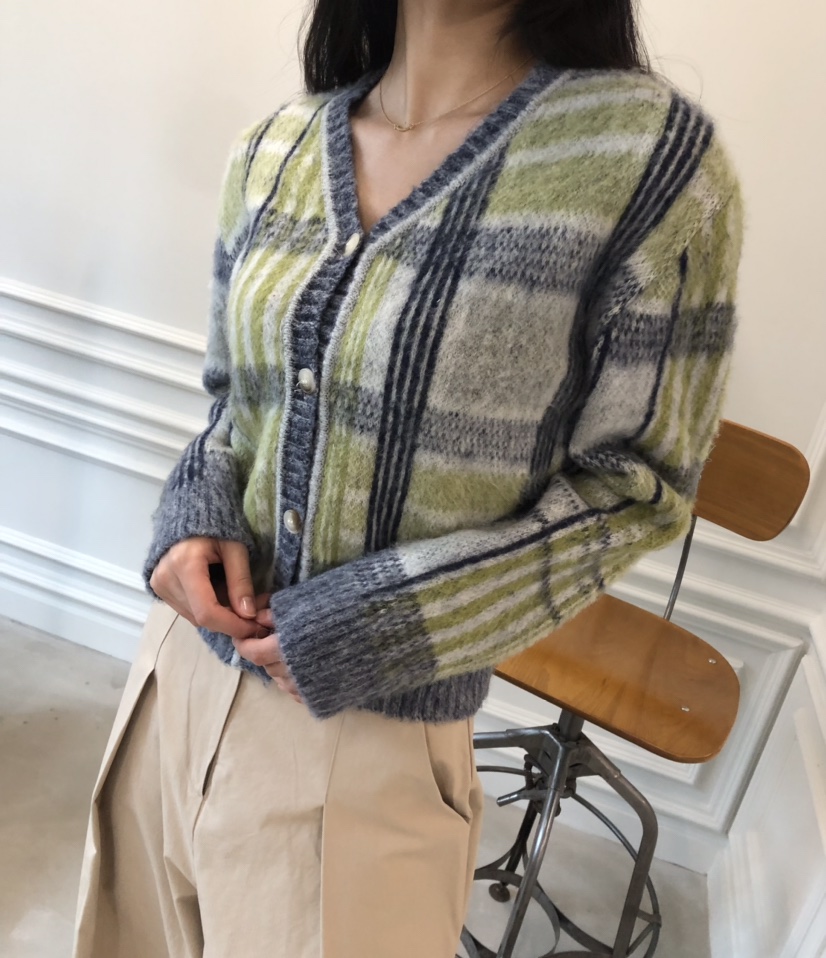GLAD SOME東大門㊣實拍女裝新款25秋冬時尚針織衫格紋開衫GLAD SOME針織衫