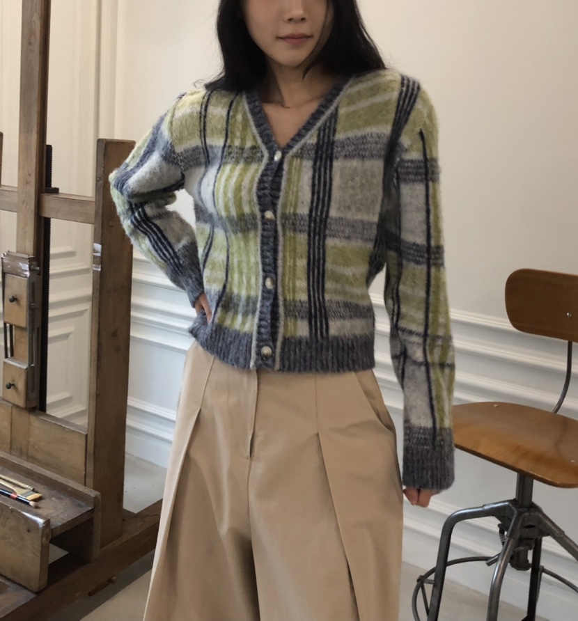 GLAD SOME東大門㊣實拍女裝新款25秋冬時尚針織衫格紋開衫GLAD SOME針織衫