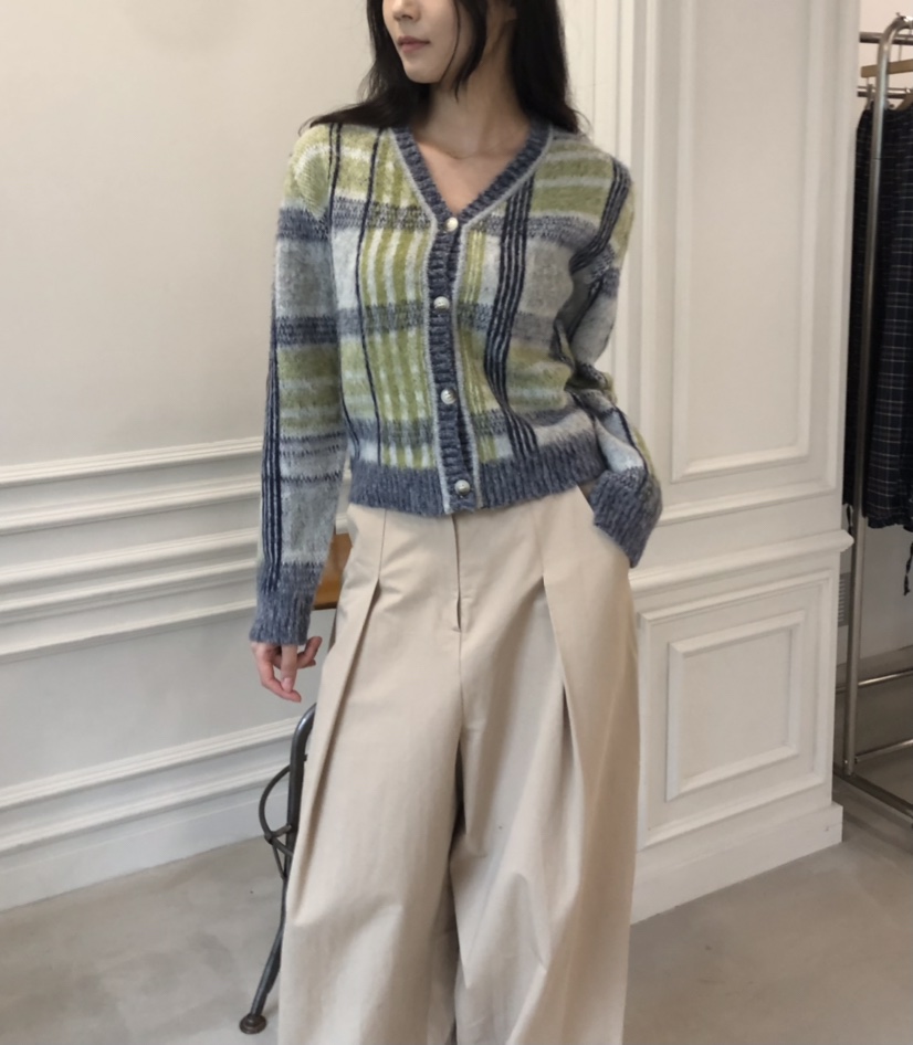 GLAD SOME東大門㊣實拍女裝新款25秋冬時尚針織衫格紋開衫GLAD SOME針織衫