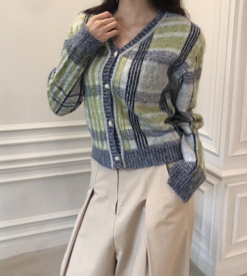 GLAD SOME東大門㊣實拍女裝新款25秋冬時尚針織衫格紋開衫GLAD SOME針織衫