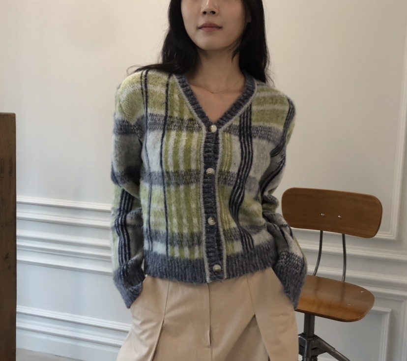 GLAD SOME東大門㊣實拍女裝新款25秋冬時尚針織衫格紋開衫GLAD SOME針織衫圖色2