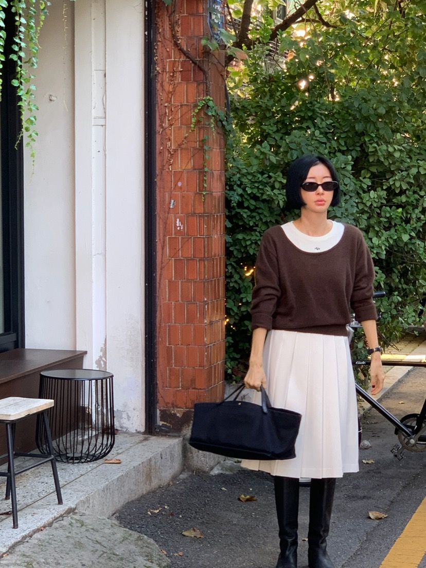 A Flan韓國代購㊣女裝新品時尚休閑推薦25秋冬半身裙中短裙AFN EDITION半身裙/中短裙