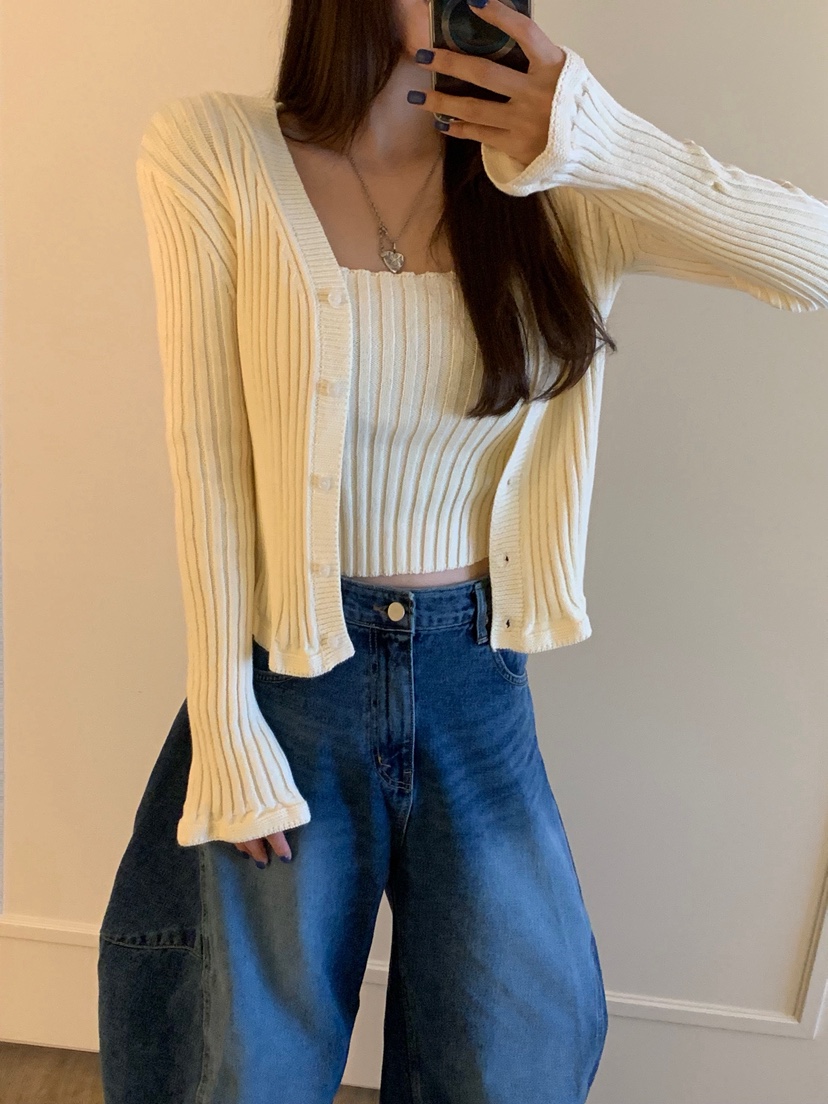 BADCALM韓國代購㊣女裝新品休閑人氣時尚25秋冬套裝荷葉邊開衫BADCALM套裝