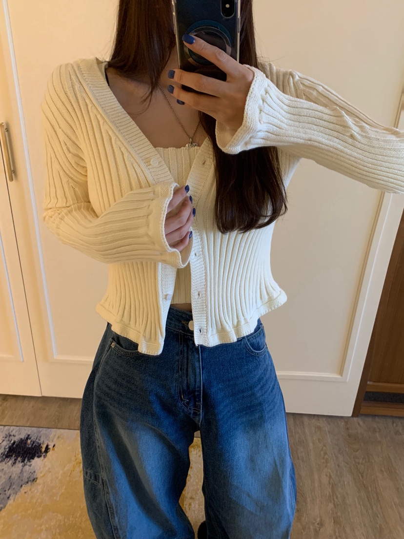 BADCALM韓國代購㊣女裝新品休閑人氣時尚25秋冬套裝荷葉邊開衫BADCALM套裝