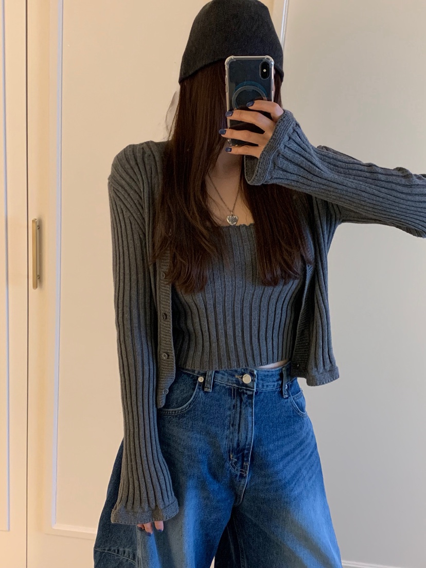 BADCALM韓國代購㊣女裝新品休閑人氣時尚25秋冬套裝荷葉邊開衫BADCALM套裝