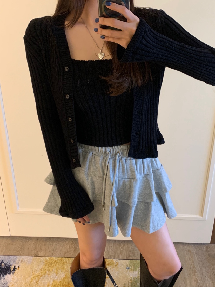 BADCALM韓國代購㊣女裝新品休閑人氣時尚25秋冬套裝荷葉邊開衫BADCALM套裝