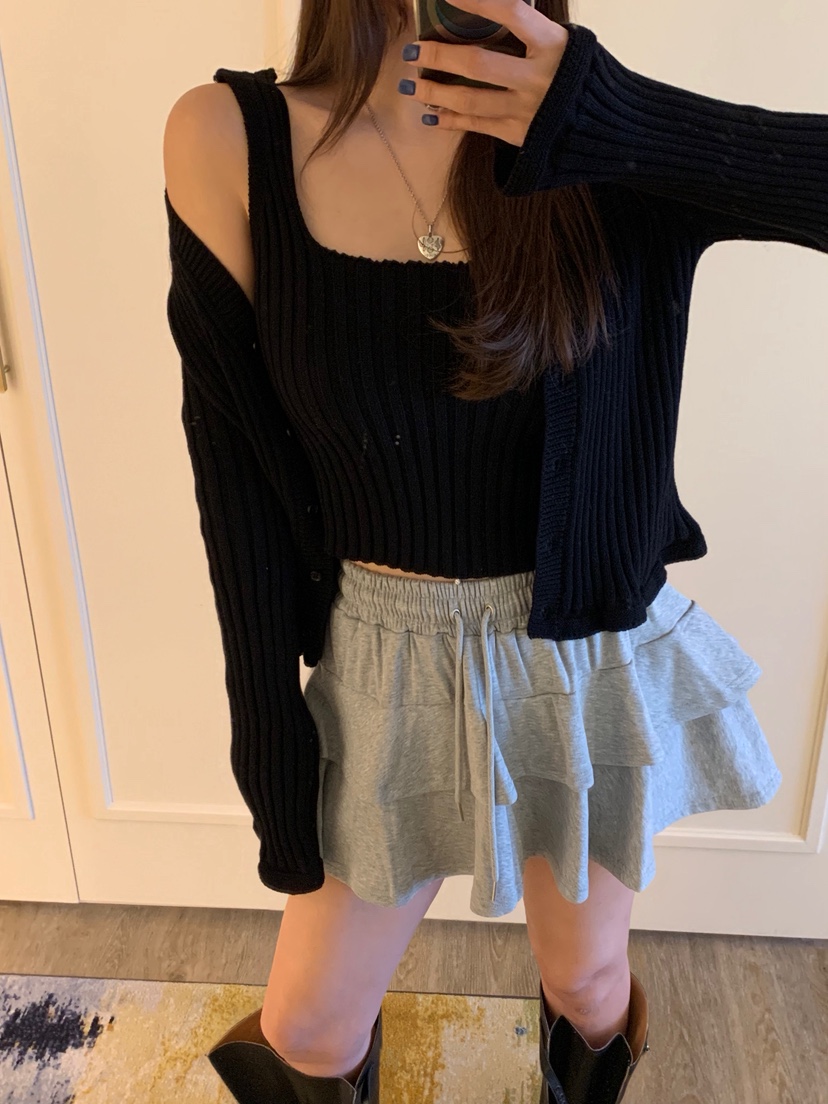 BADCALM韓國代購㊣女裝新品休閑人氣時尚25秋冬套裝荷葉邊開衫BADCALM套裝