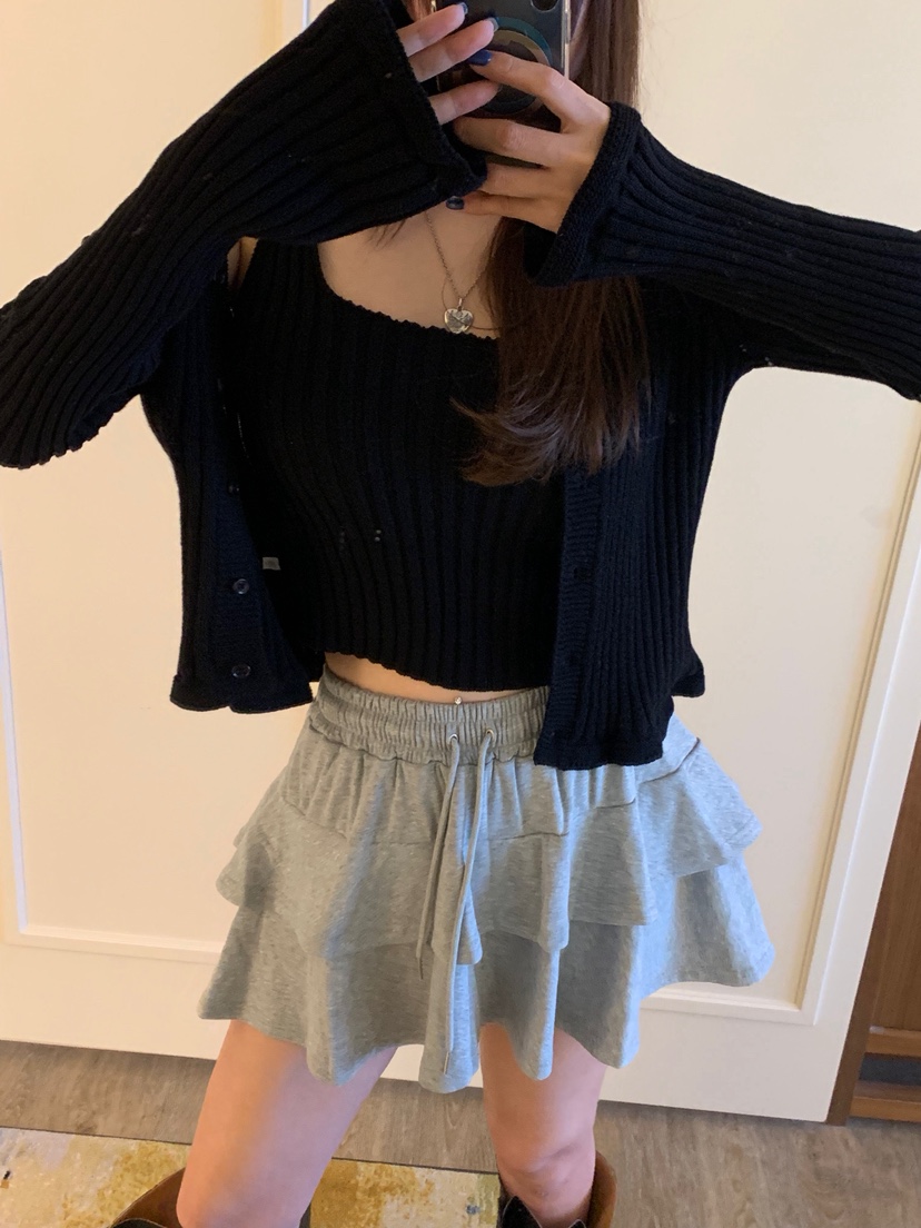 BADCALM韓國代購㊣女裝新品休閑人氣時尚25秋冬套裝荷葉邊開衫BADCALM套裝