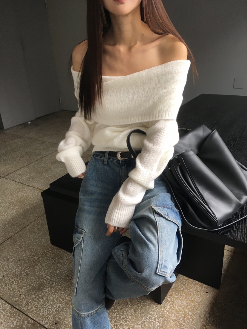 CEDARWOOD東大門㊣代購女士新品真品25秋冬針織衫馬海毛露肩CEDARWOOD針織衫