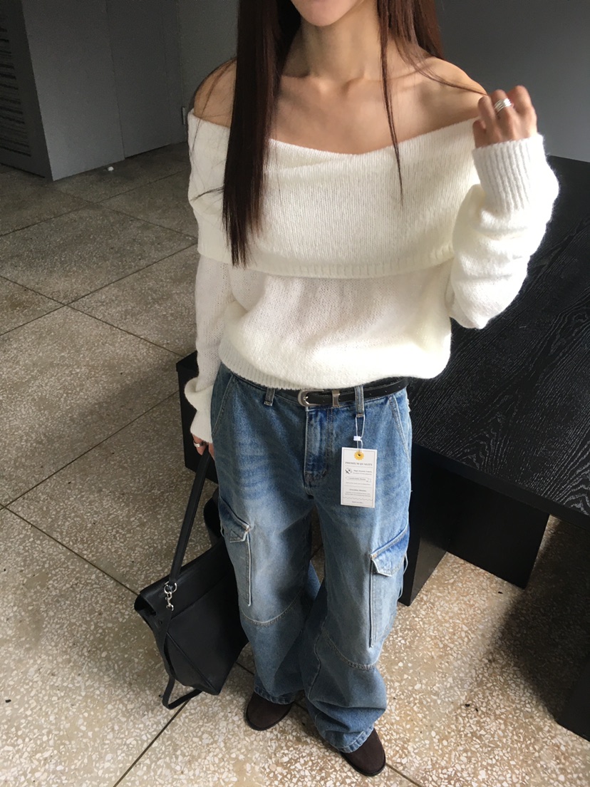 CEDARWOOD東大門㊣代購女士新品真品25秋冬針織衫馬海毛露肩CEDARWOOD針織衫