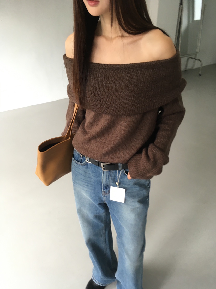 CEDARWOOD東大門㊣代購女士新品真品25秋冬針織衫馬海毛露肩CEDARWOOD針織衫