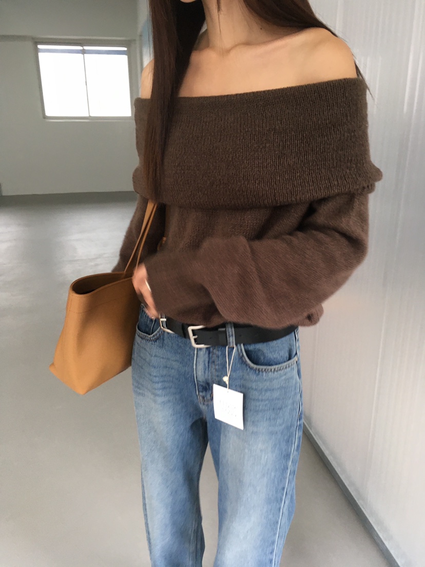 CEDARWOOD東大門㊣代購女士新品真品25秋冬針織衫馬海毛露肩CEDARWOOD針織衫