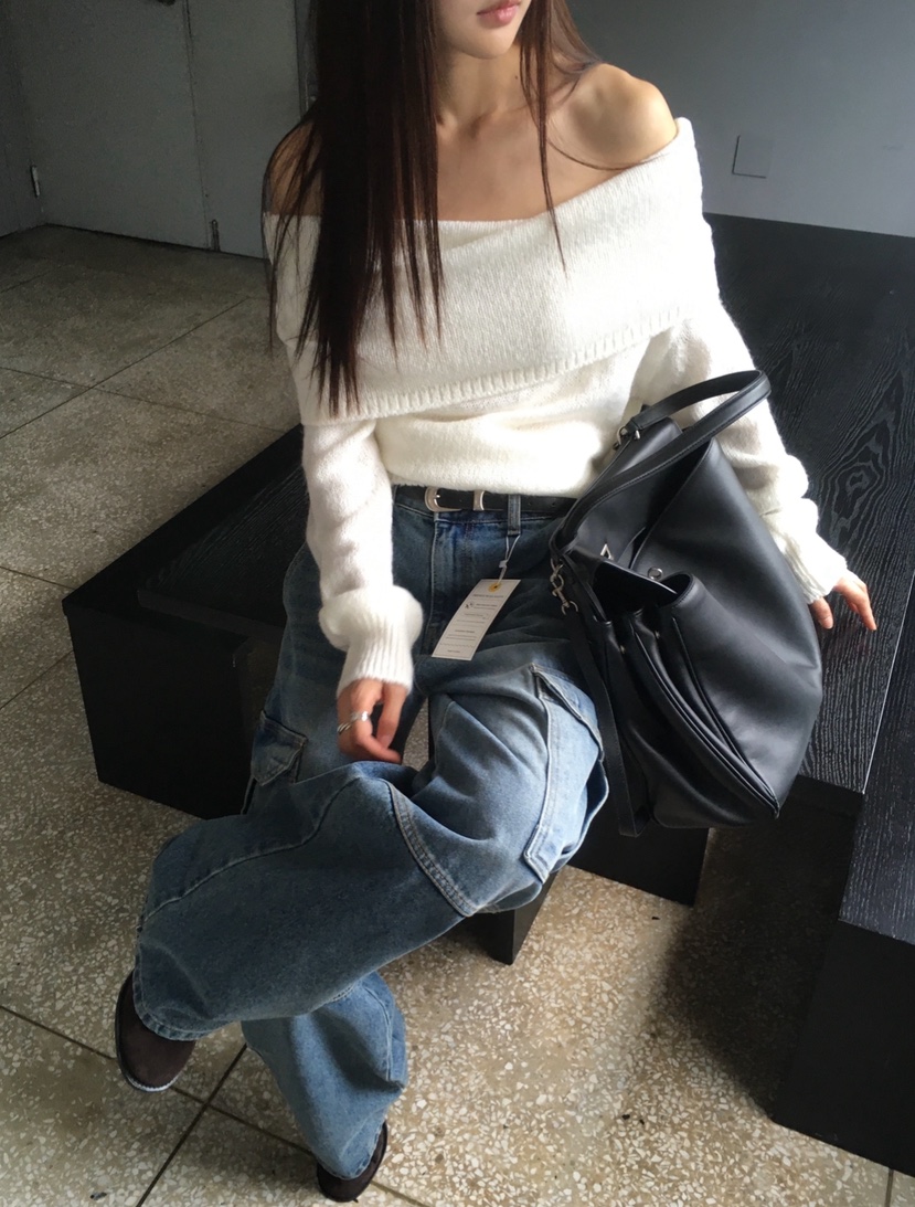 CEDARWOOD東大門㊣代購女士新品真品25秋冬針織衫馬海毛露肩CEDARWOOD針織衫圖色1