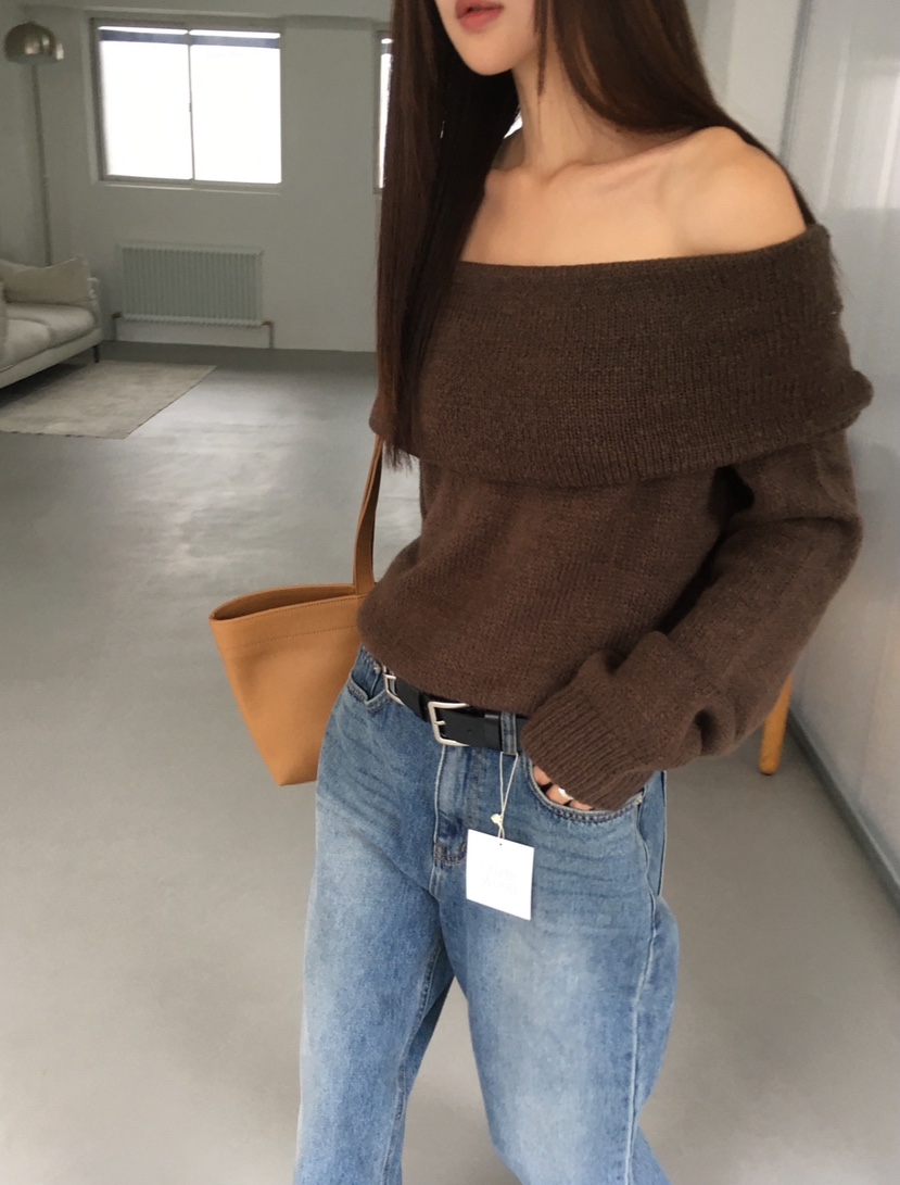 CEDARWOOD東大門㊣代購女士新品真品25秋冬針織衫馬海毛露肩CEDARWOOD針織衫圖色2