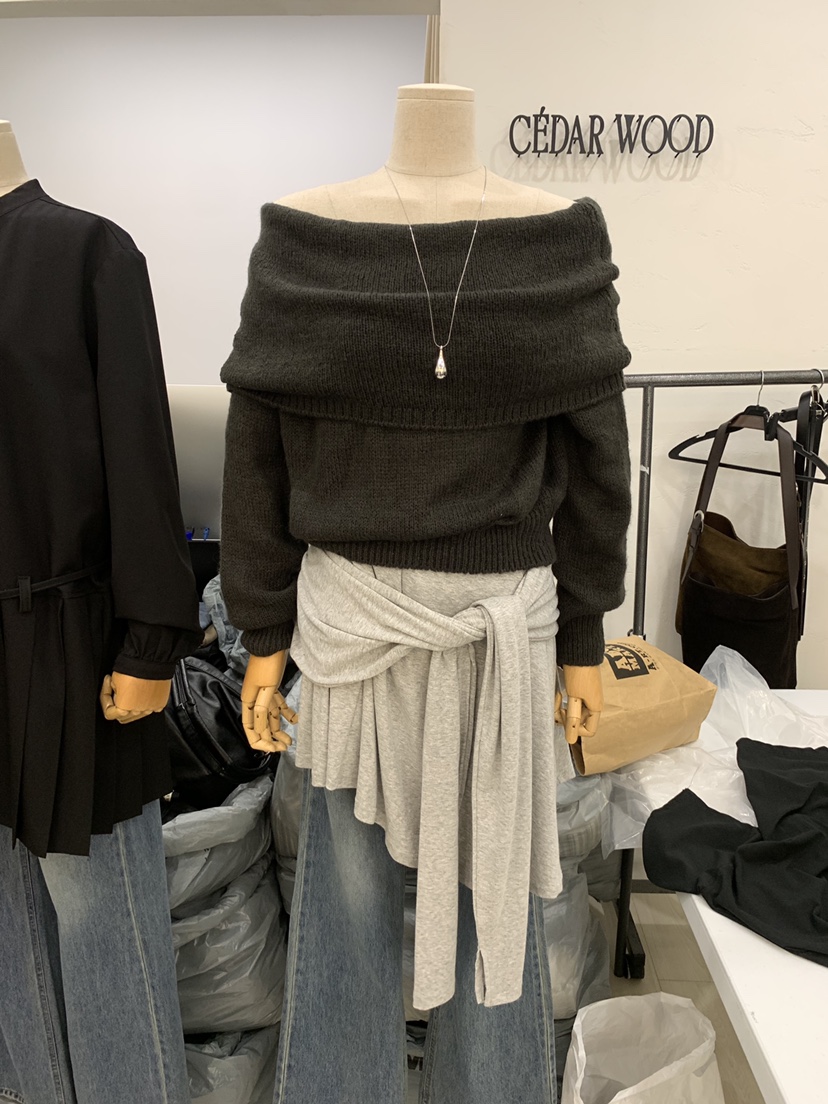 CEDARWOOD東大門㊣代購女士新品真品25秋冬針織衫馬海毛露肩CEDARWOOD針織衫圖色3