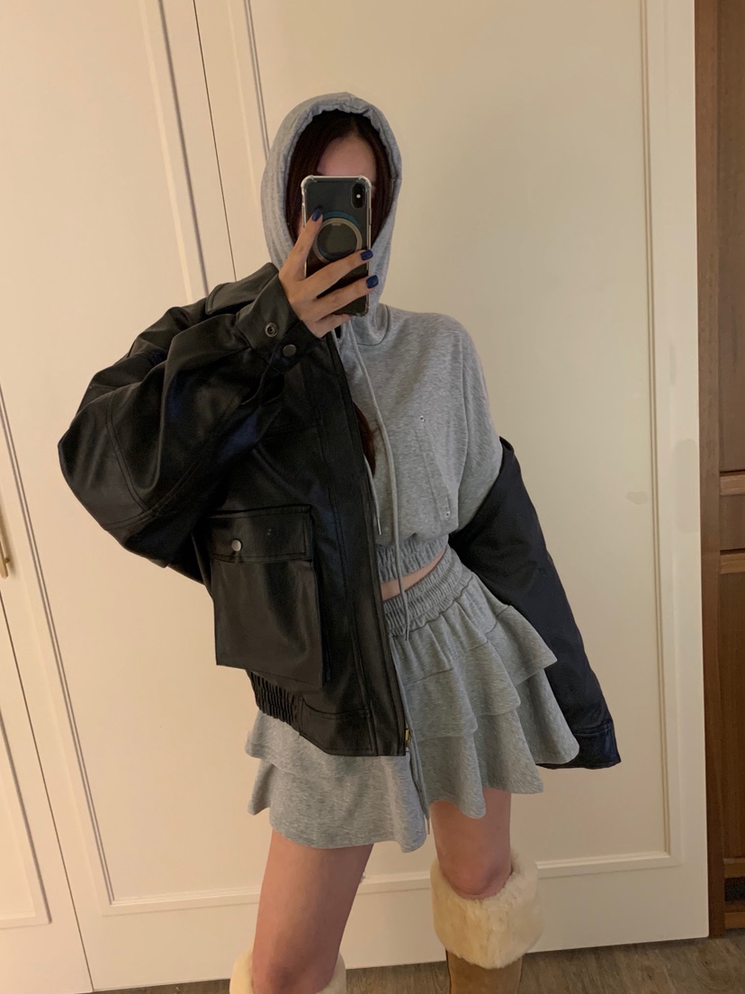 BADCALM東大門㊣代購女裝新品時尚25秋冬夾克連帽衫羊毛柔軟BADCALM夾克