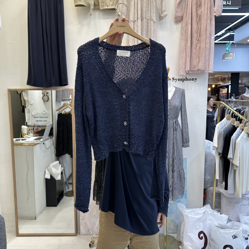 SYMPHONY東大門㊣實拍女士新品休閑推薦針織衫可愛的V領開衫SYMPHONY針織衫圖色1