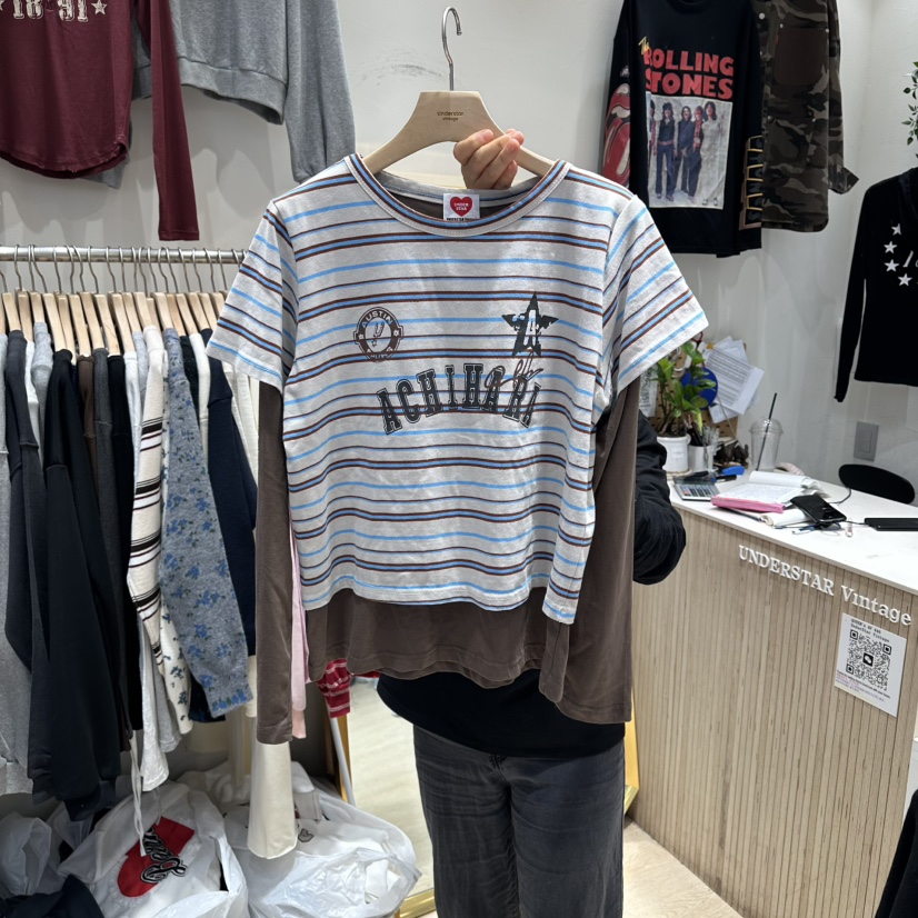 UNDERSTAR_VINTAGE韓國直郵㊣女裝新款推薦真品長袖T恤單排扣UNDERSTAR_VINTAGE長袖T恤圖色1