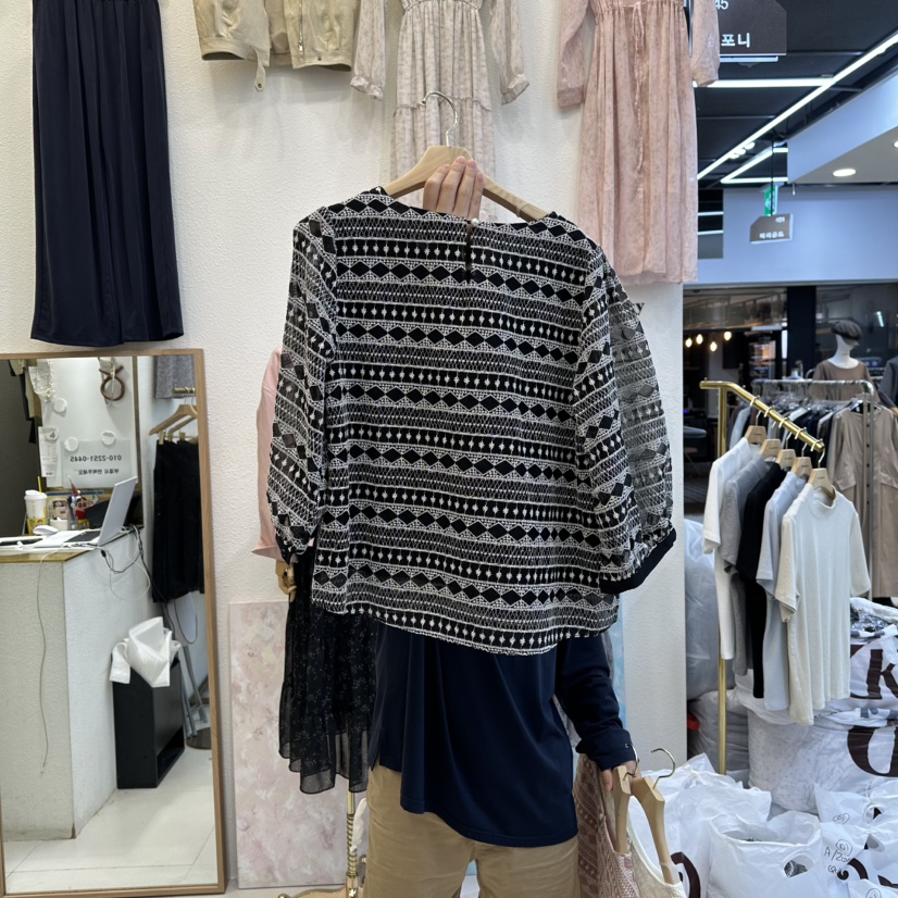SYMPHONY東大門㊣實拍女士新品真品時尚襯衫蕾絲衫可愛的刺繡SYMPHONY襯衫/蕾絲衫