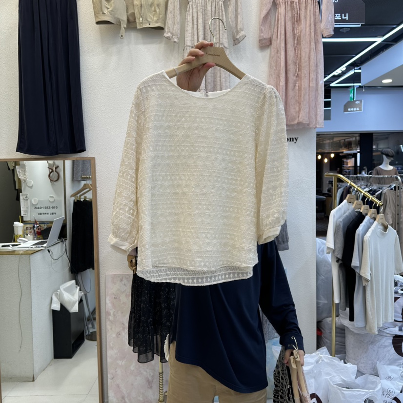 SYMPHONY東大門㊣實拍女士新品真品時尚襯衫蕾絲衫可愛的刺繡SYMPHONY襯衫/蕾絲衫圖色1