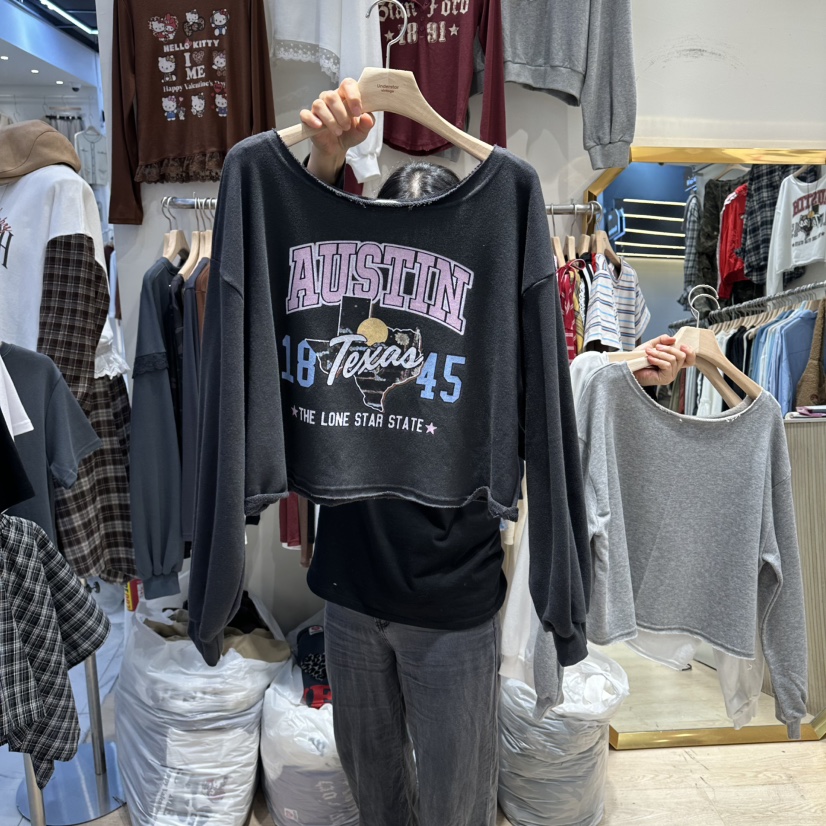 UNDERSTAR_VINTAGE東大門㊣直郵女士新品時尚25秋冬衛衣露肩UNDERSTAR_VINTAGE衛衣圖色3
