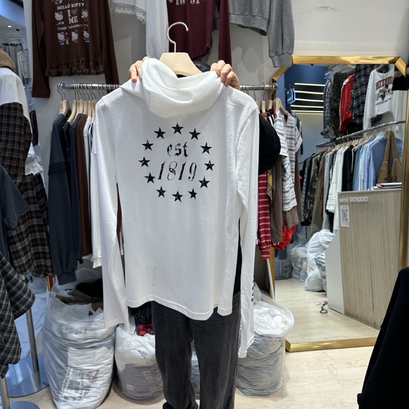 UNDERSTAR_VINTAGE韓國代購㊣女裝新品真品時尚長袖T恤連帽衫UNDERSTAR_VINTAGE長袖T恤