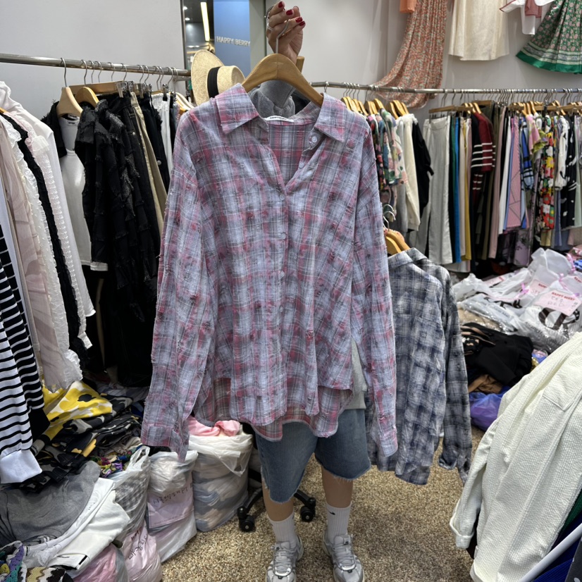 HAPPYBERRY韓國代購㊣女士新品職業時尚襯衫蕾絲衫復古格紋HAPPYBERRY襯衫/蕾絲衫