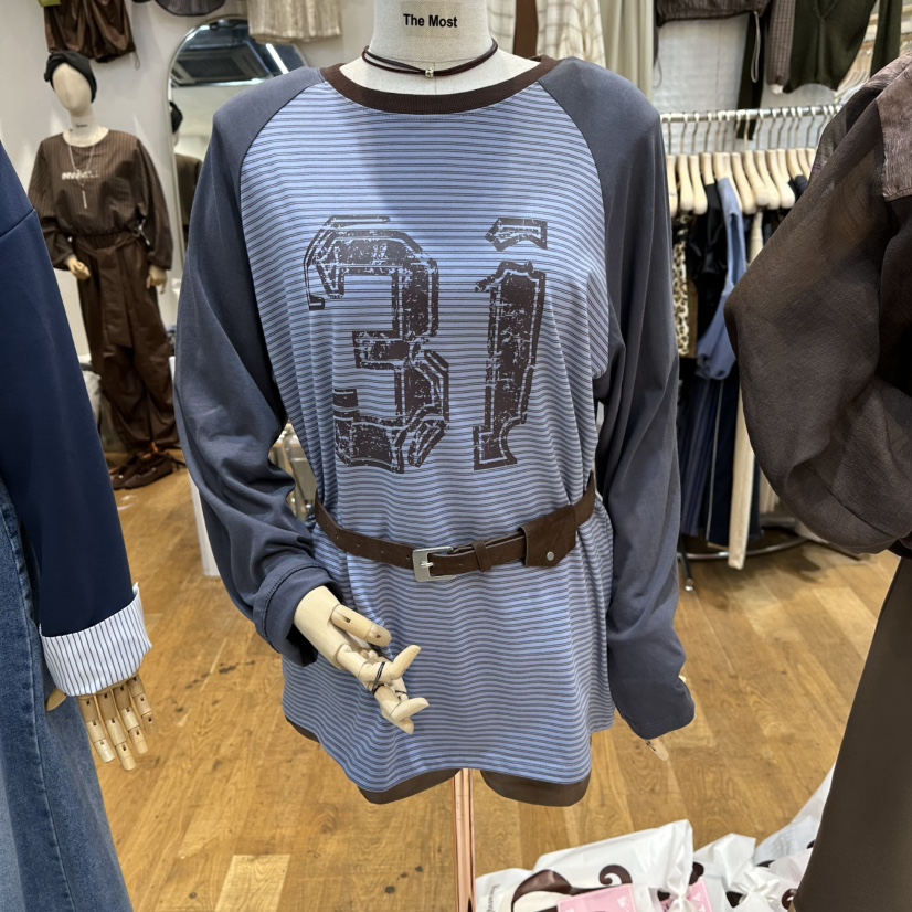 THE MOST-Q韓國直郵㊣女裝新品時尚職業休閑長袖T恤不含腰包THE MOST長袖T恤圖色1
