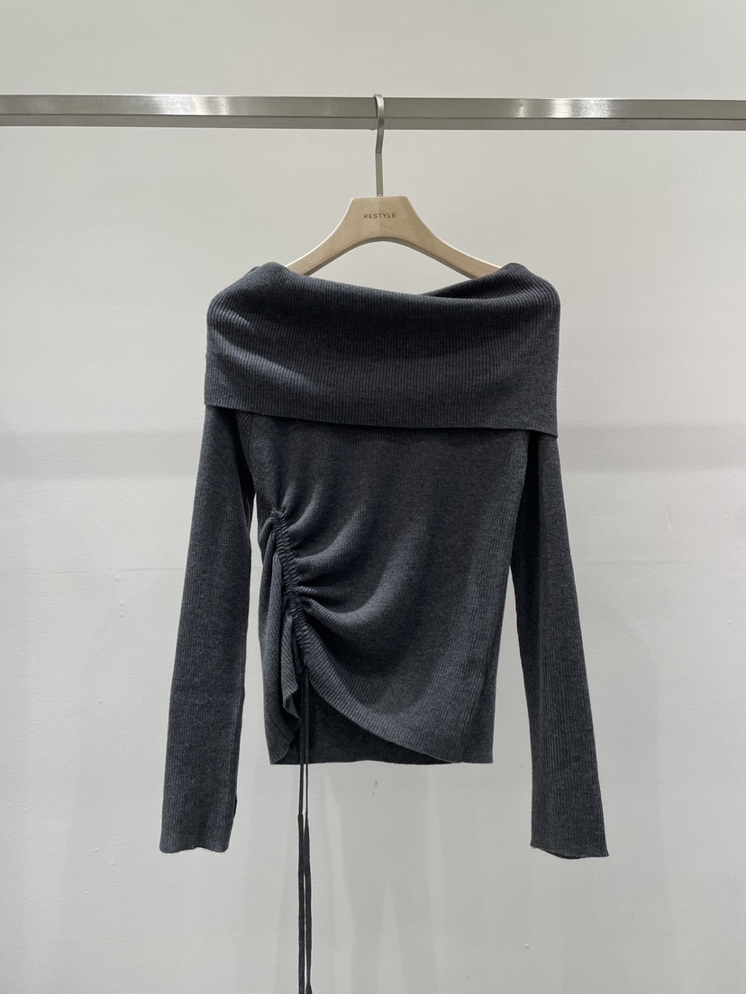 RE STYLE-Q韓國直郵㊣女士新品時尚熱賣休閑推薦針織衫露肩RE STYLE針織衫圖色2墨色
