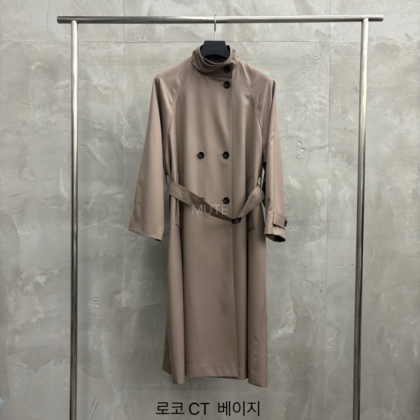 MUTE-P韓國代購㊣女士新品休閑職業推薦熱賣長款風衣含腰帶MUTE長款風衣圖色1