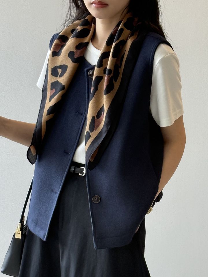 STAY HERE東大門㊣代購女裝新品真品25秋冬休閑圍巾披肩豹紋STAY HERE圍巾/披肩