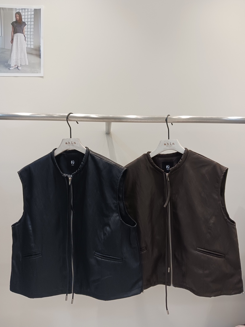 NEOUL東大門㊣實拍女裝新品推薦時尚人氣休閑25秋冬馬甲拉鏈NEOUL/ahin雙領標簽馬甲