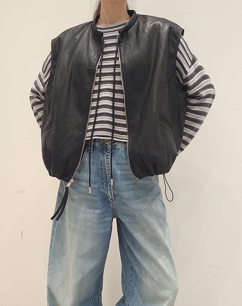 NEOUL東大門㊣實拍女裝新品推薦時尚人氣休閑25秋冬馬甲拉鏈NEOUL/ahin雙領標簽馬甲