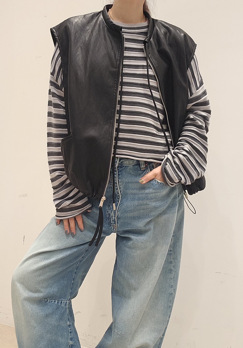 NEOUL東大門㊣實拍女裝新品推薦時尚人氣休閑25秋冬馬甲拉鏈NEOUL/ahin雙領標簽馬甲