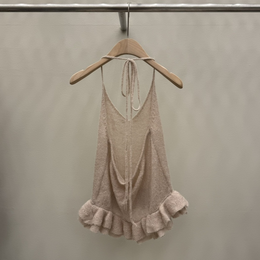EOOB/LAMEREI韓國代購㊣女裝新品真品吊帶背心山羊皮荷葉邊馬海毛EOOB/LAMEREI吊帶/背心