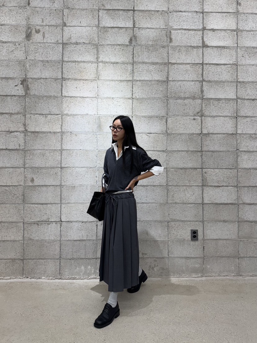 LIMLIMLIM韓國代購㊣女士新款職業人氣25秋冬推薦熱賣長裙褶皺LIM LIM LIM長裙